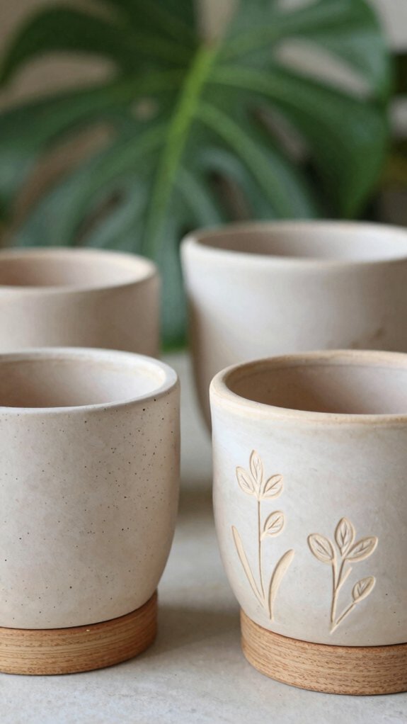 handmade stamped polymer clay pots