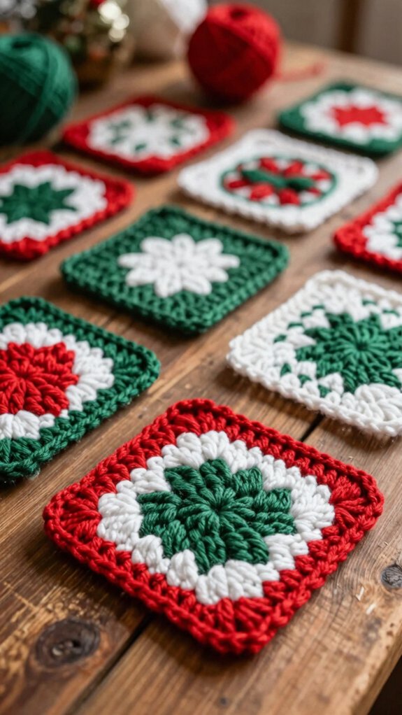 merry granny square ornaments