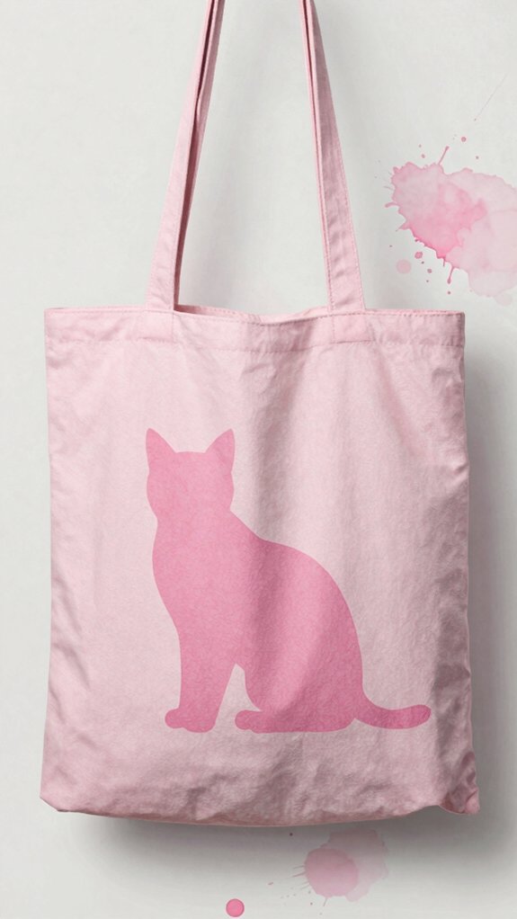 pink cat tote in splashy watercolor