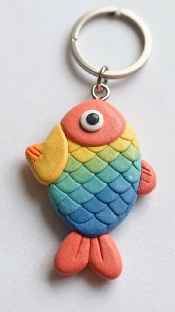 polished polymer clay fish keychain
