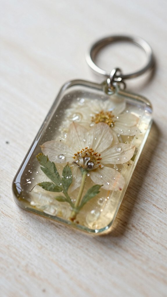 pressed flower resin keychain charm