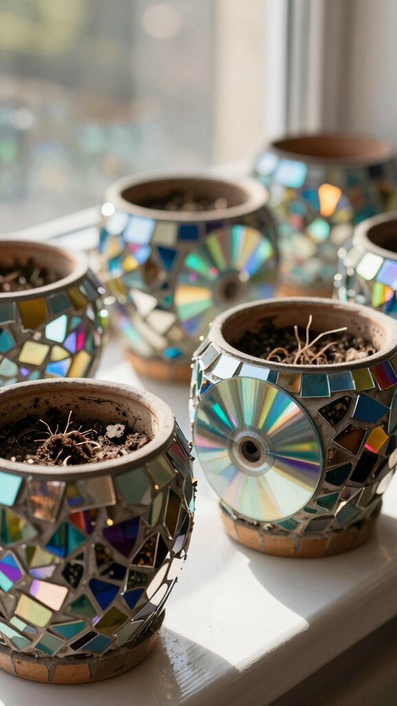 shiny cd mosaic plant pot