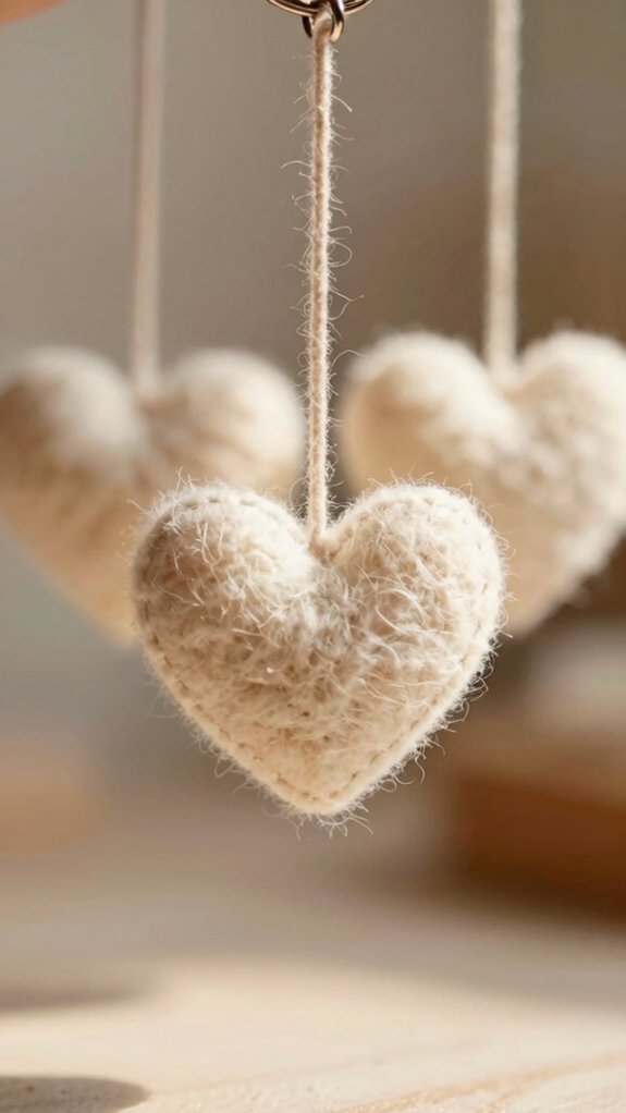 soft puffy felt heart keychain