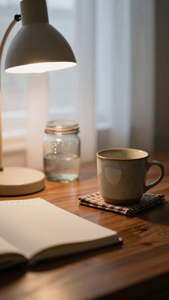 warm layered desk lighting
