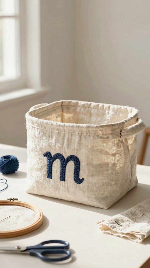 cheerful applique letters on baskets