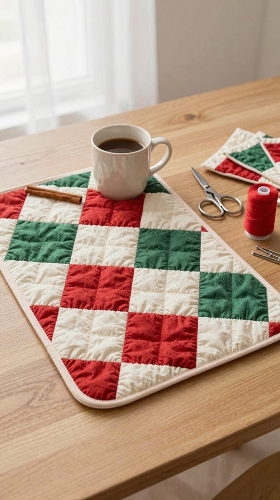 cheerful quilted mug rug