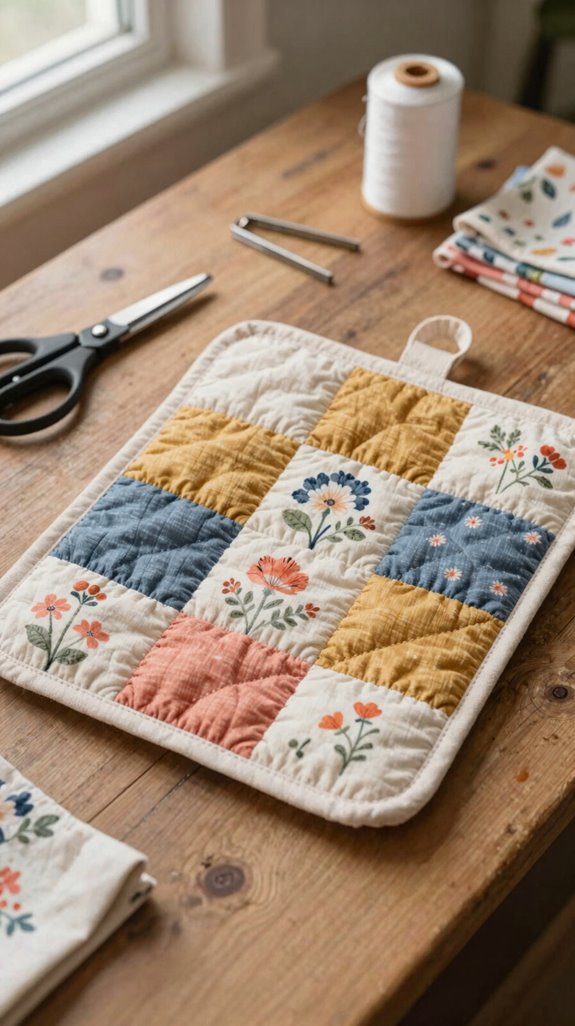 cheerful quilted pot holder