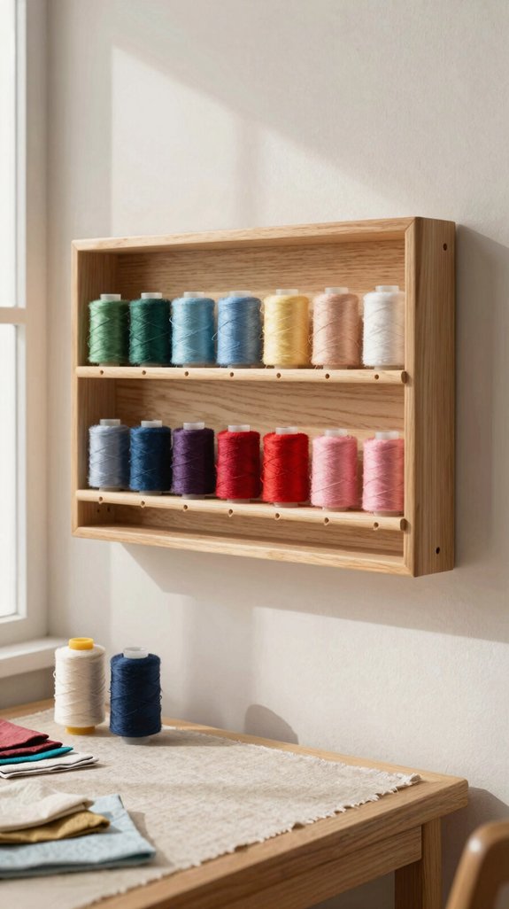 color coded bobbin display rack