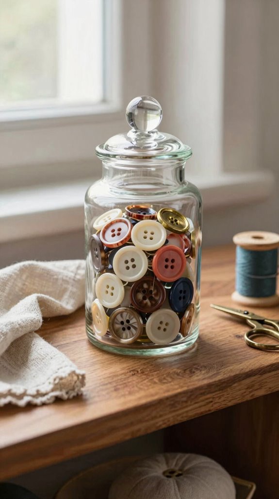 color coded button jar storage