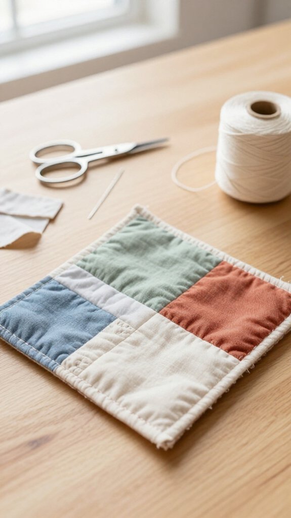 colorful scrap fabric coaster