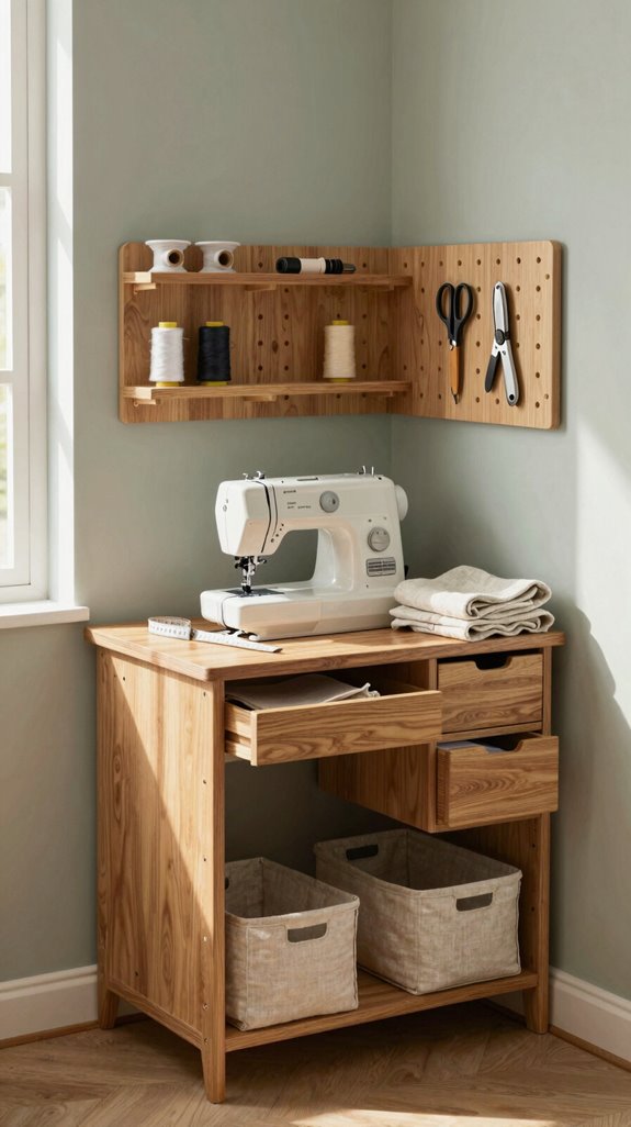 compact corner sewing workspace