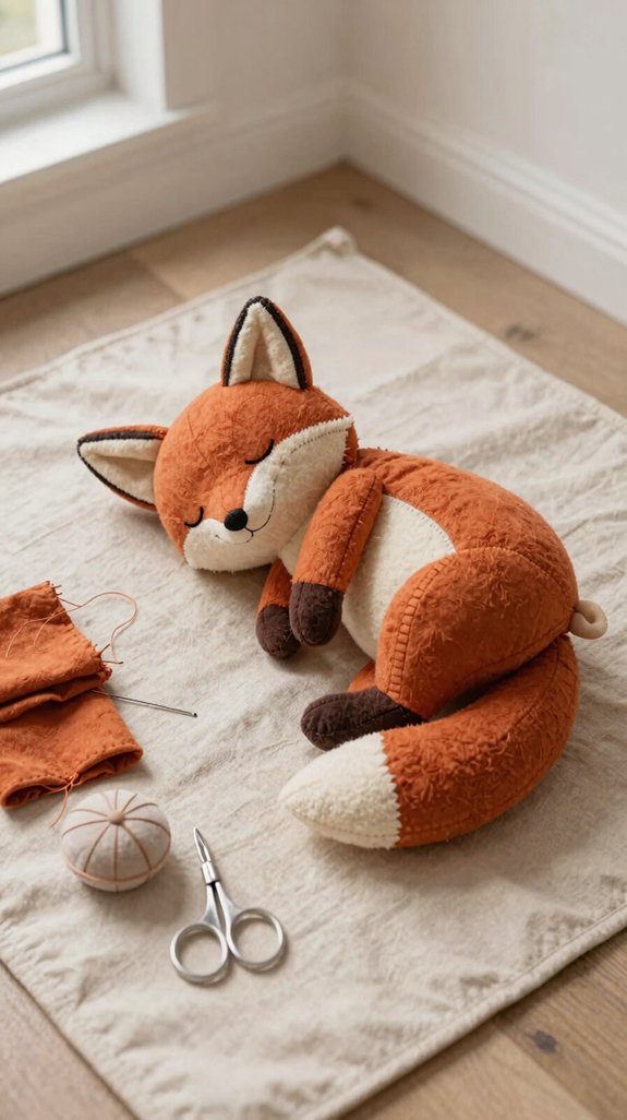 cozy curled up fox plush