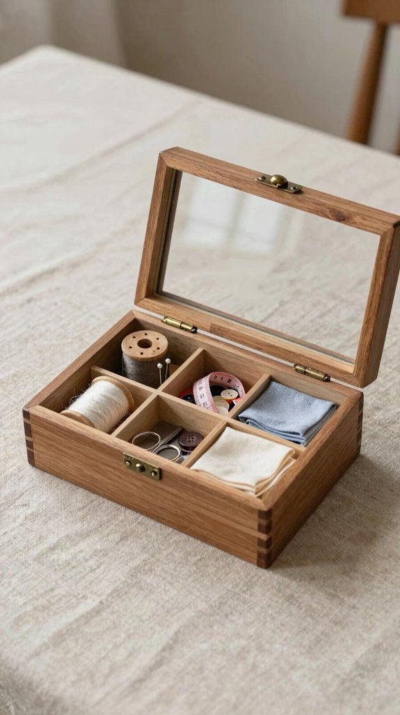 glass lid organized sewing box