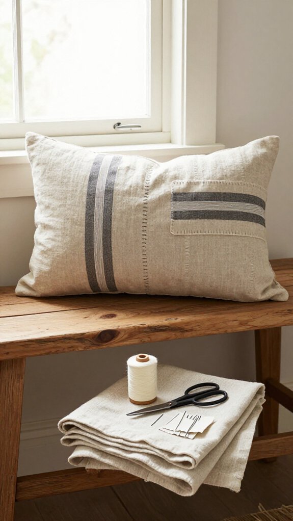 grain sack striped farmhouse pillow