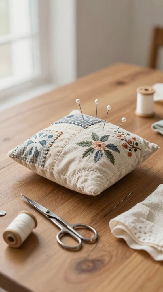 hand sewn scrap pin cushion