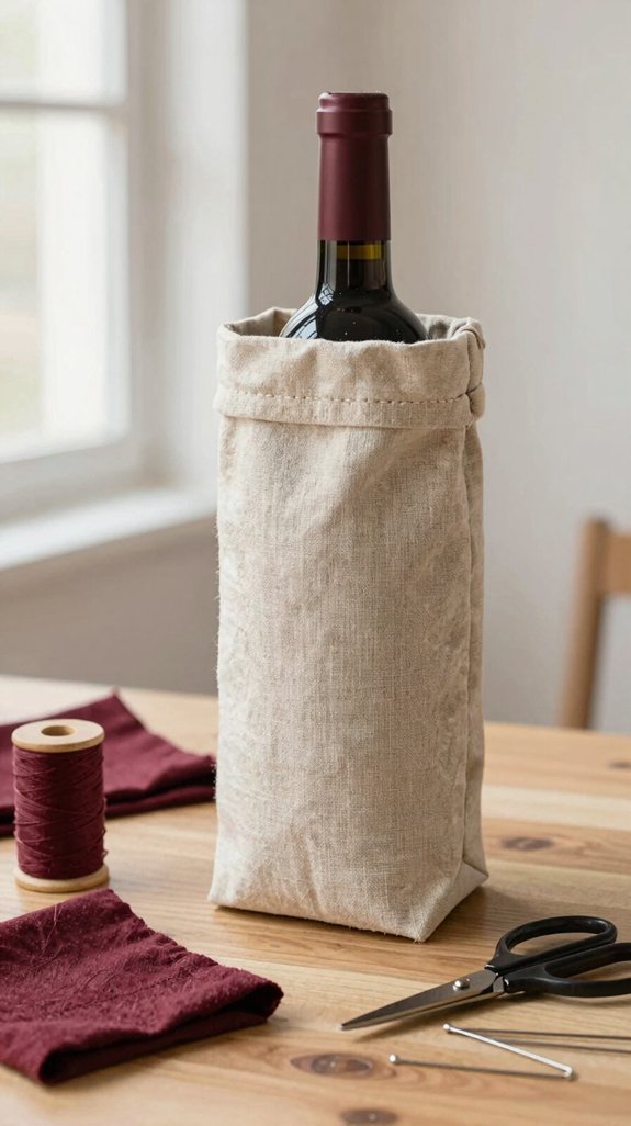 handmade double layer drawstring wine bag