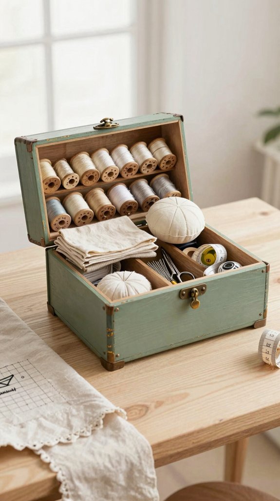 handmade sage sewing box