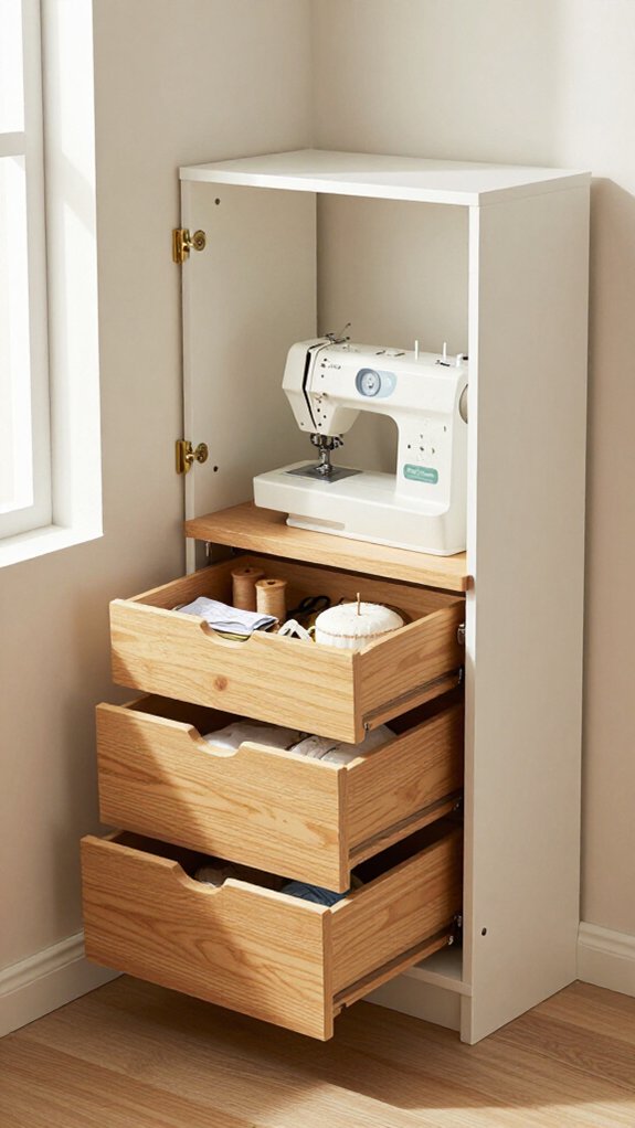 hidden sewing cabinet storage