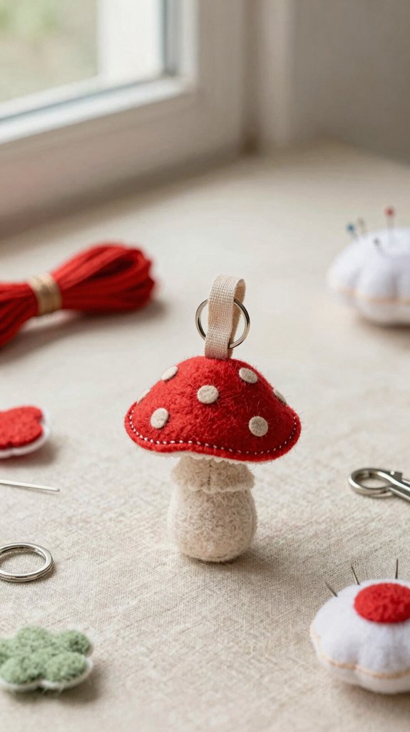 mini woodland mushroom keychain