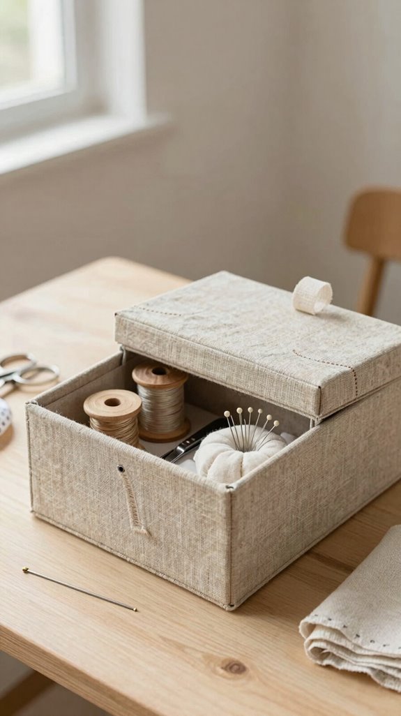 minimalist linen sewing storage box