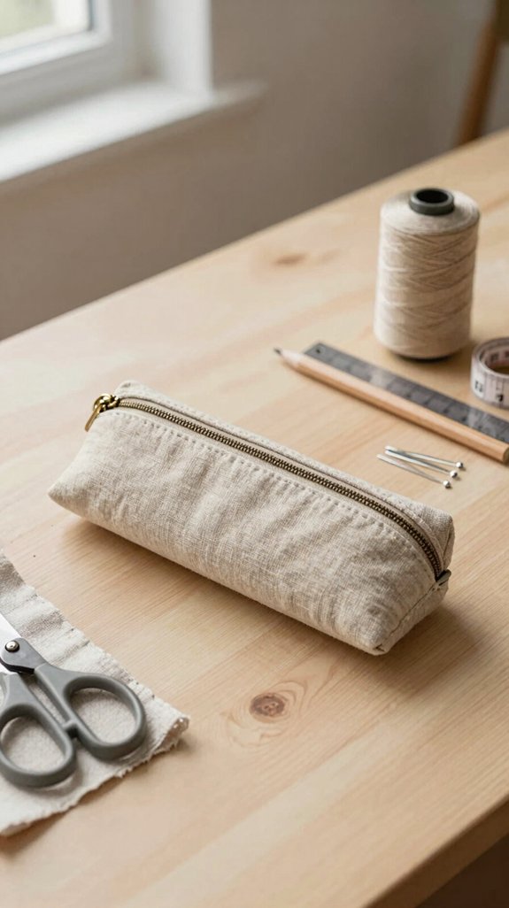minimalist linen zipper pencil case