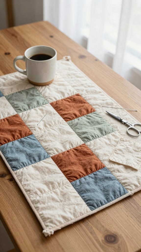 no machine patchwork mug rug