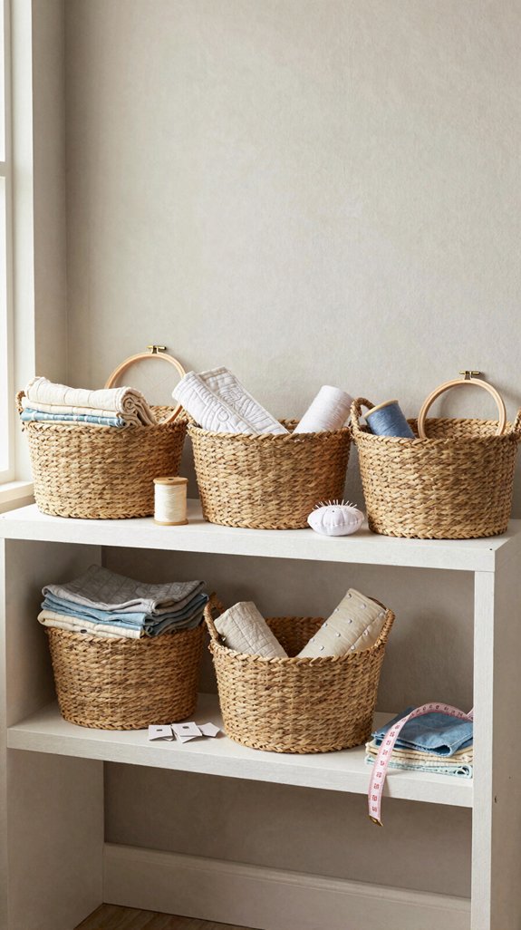 organize quilt wip in baskets