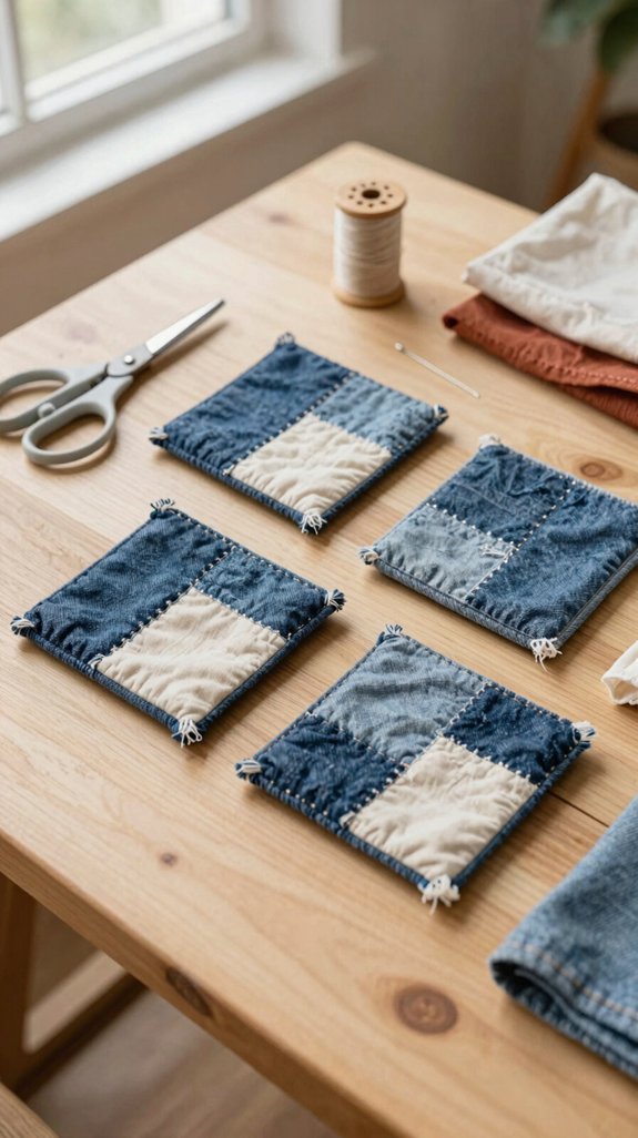 patchwork fabric coasters sewn