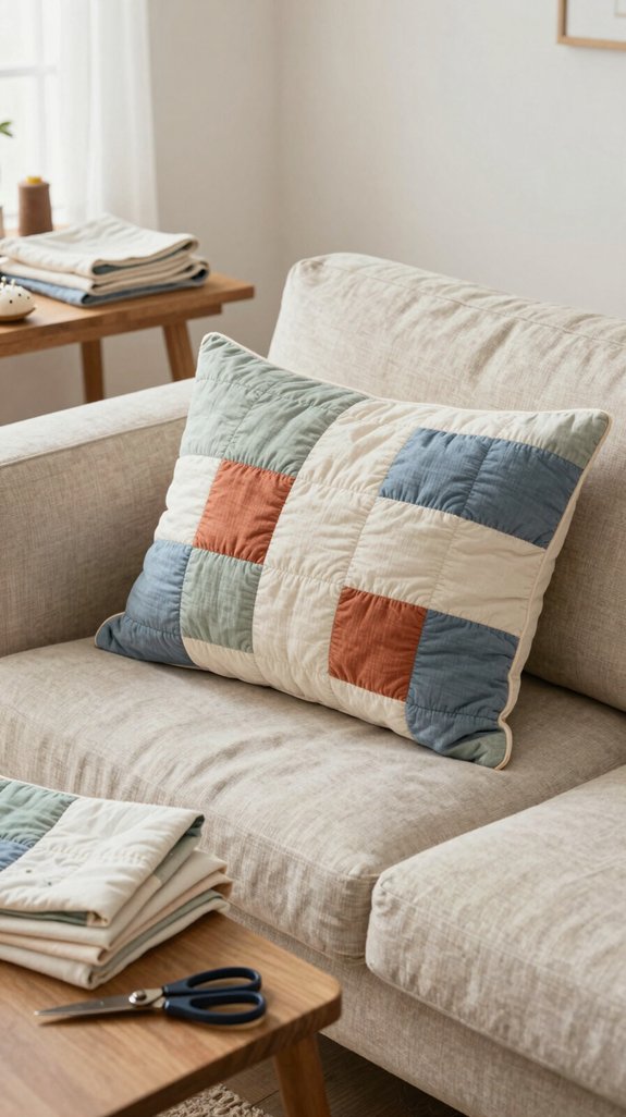 patchwork pillow and table runner