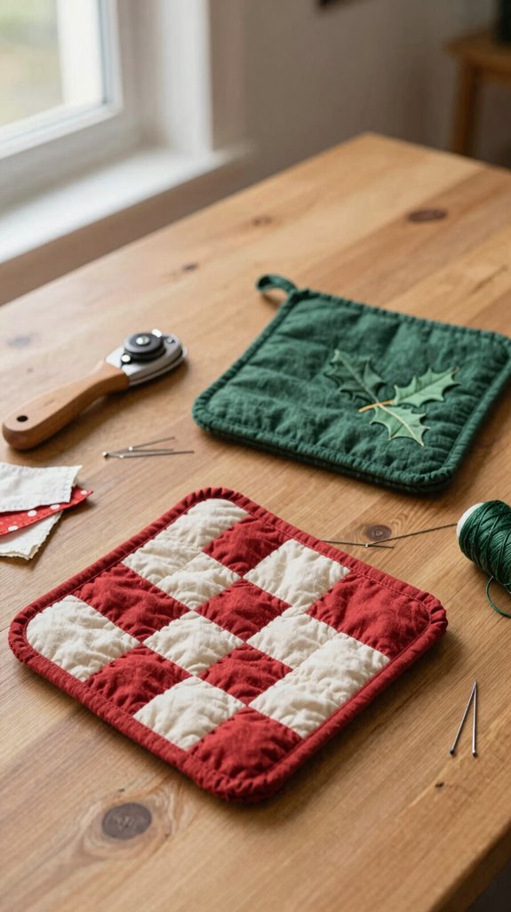 quilted christmas casserole hot pads