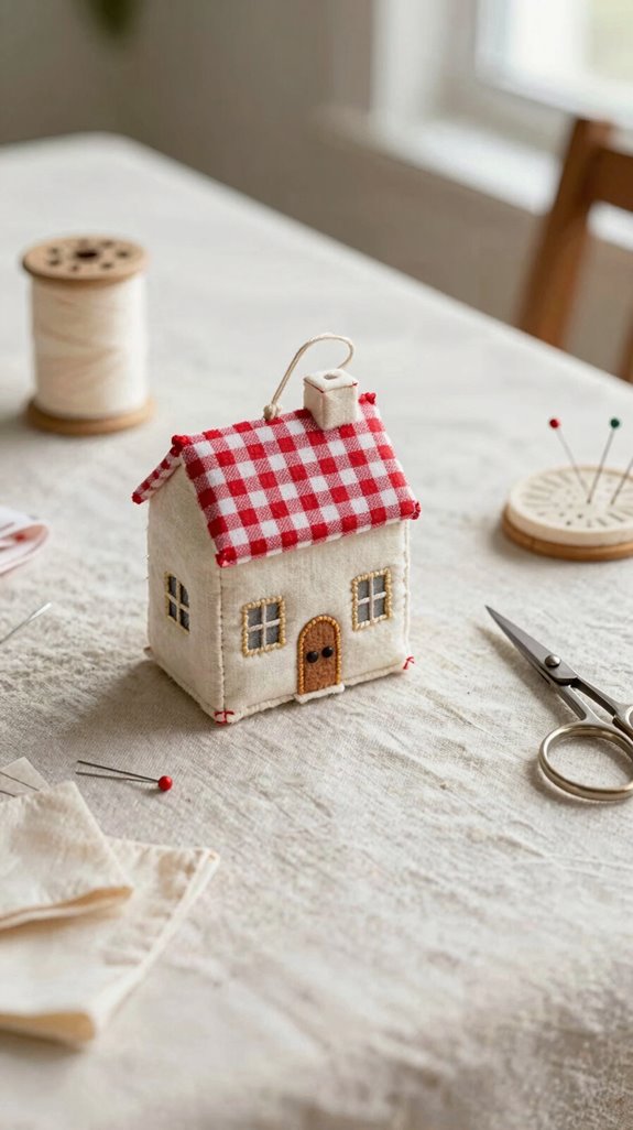 quilted fabric scrap house ornament