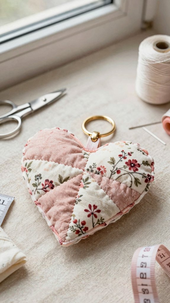 quilted heart keychain gift