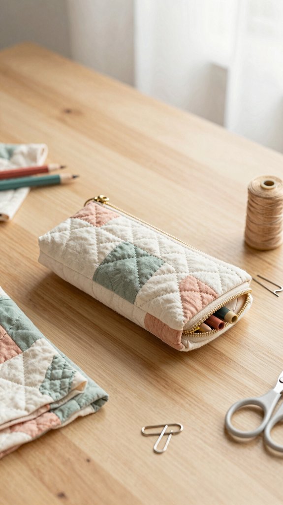 quilted zipper pencil pouch