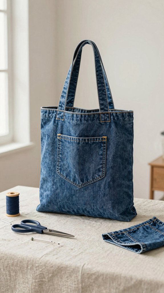 reclaimed jeans tote lining