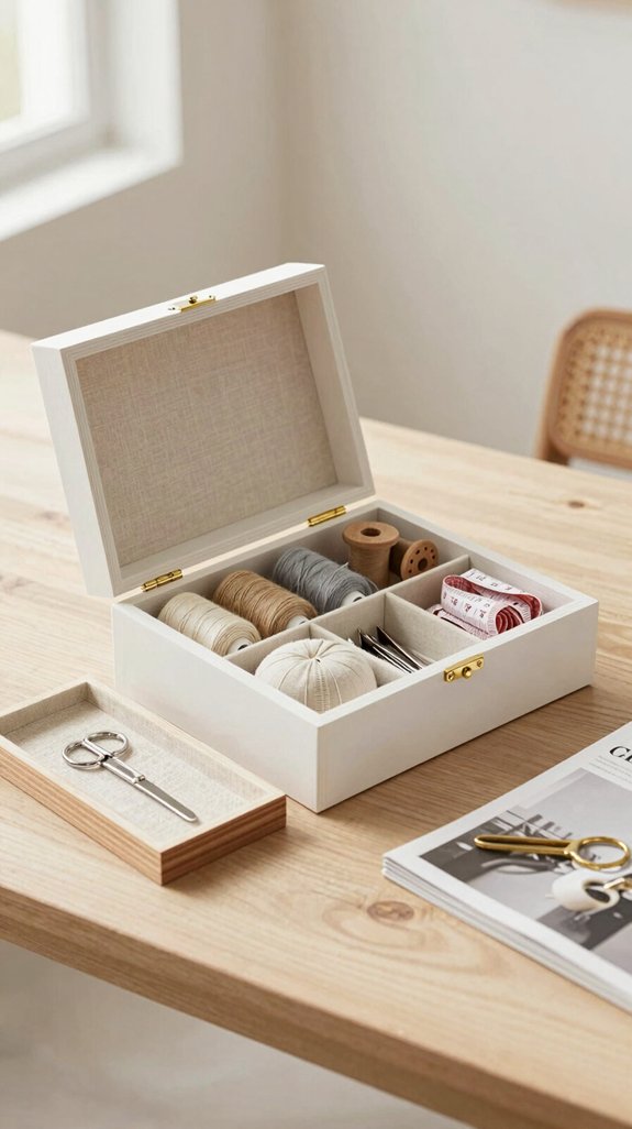 satin coated minimal sewing station