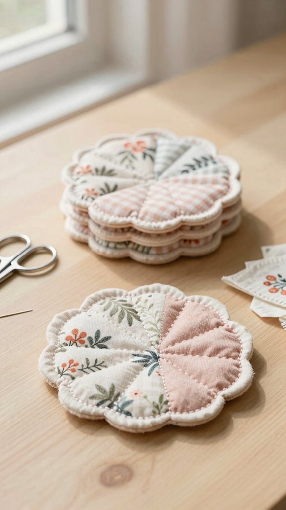 sew scalloped fabric coasters set