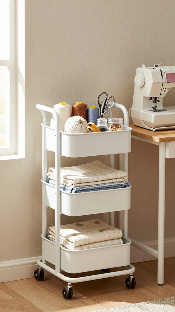 sewing cart with organized drawers