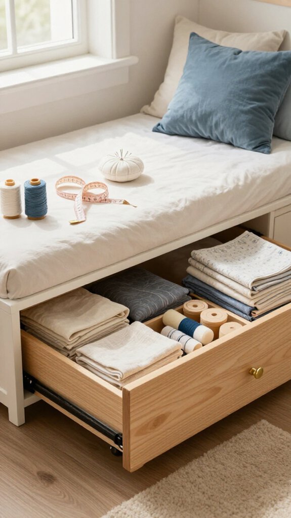 shallow labeled underbed fabric bins
