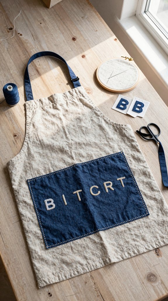 stitch bold initials on aprons