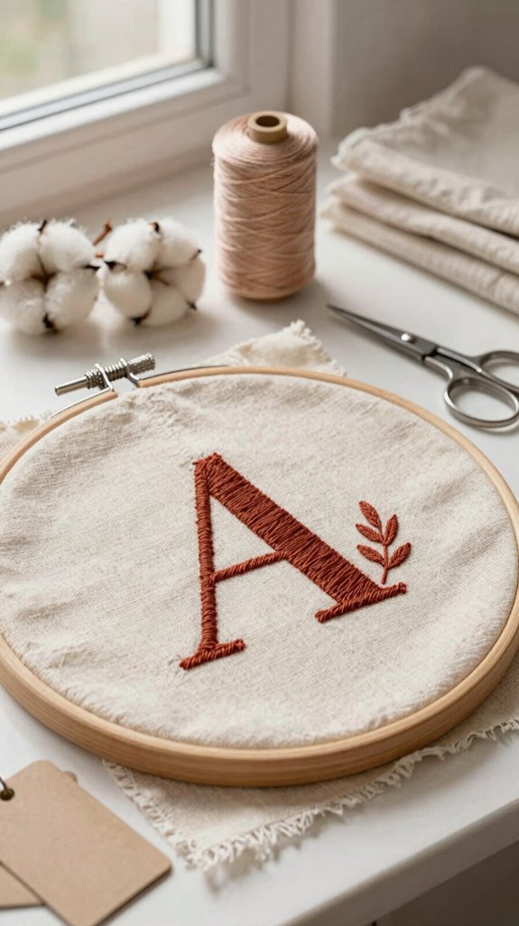 stitched initial with threadline