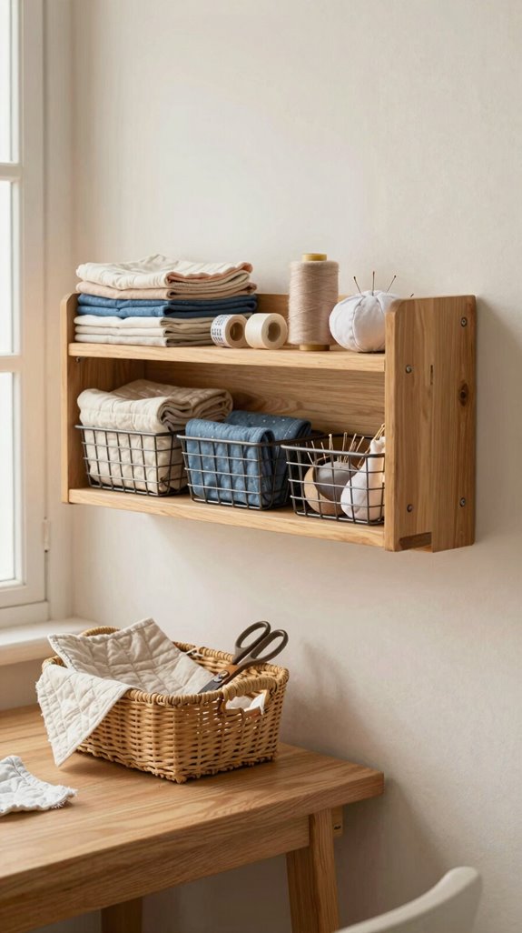 tidy sewing project basket shelf