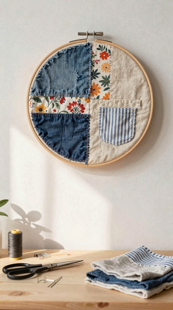 upcycled t shirt hoop wall art