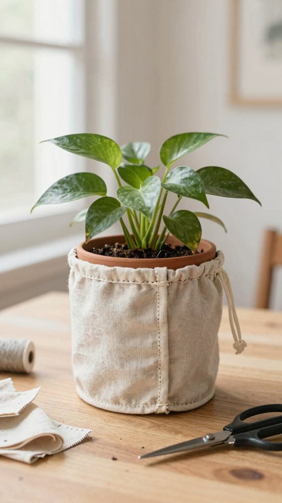 upcycled t shirt plant pot cover