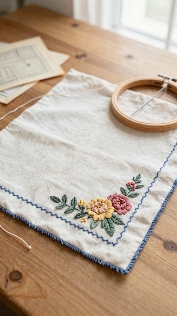 vintage bordered embroidered handkerchief