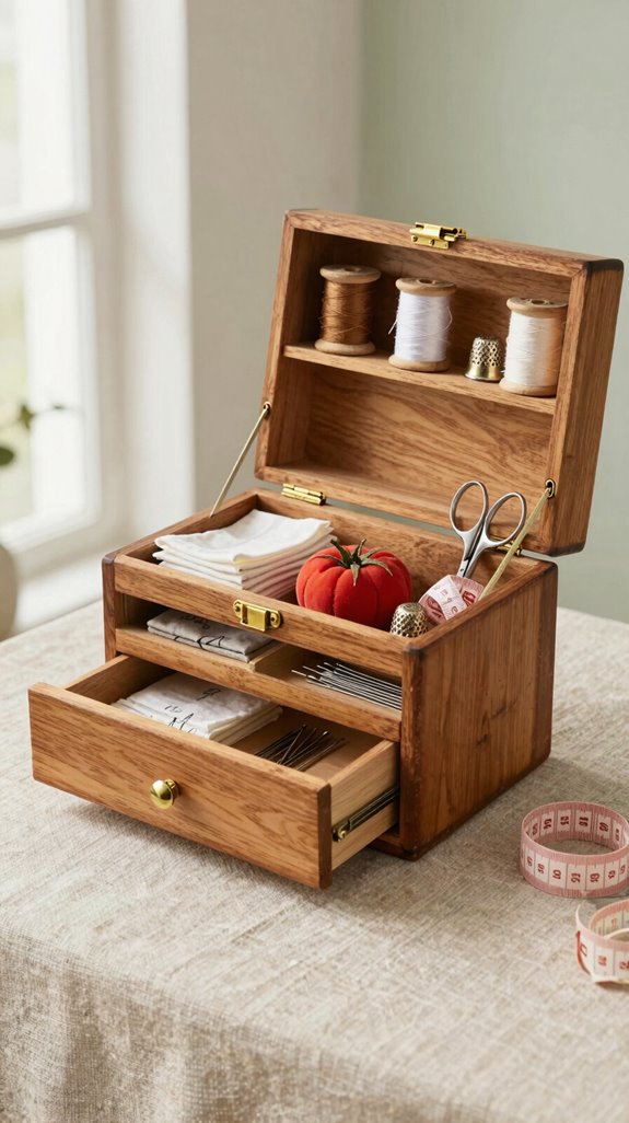 vintage wooden sewing box storage