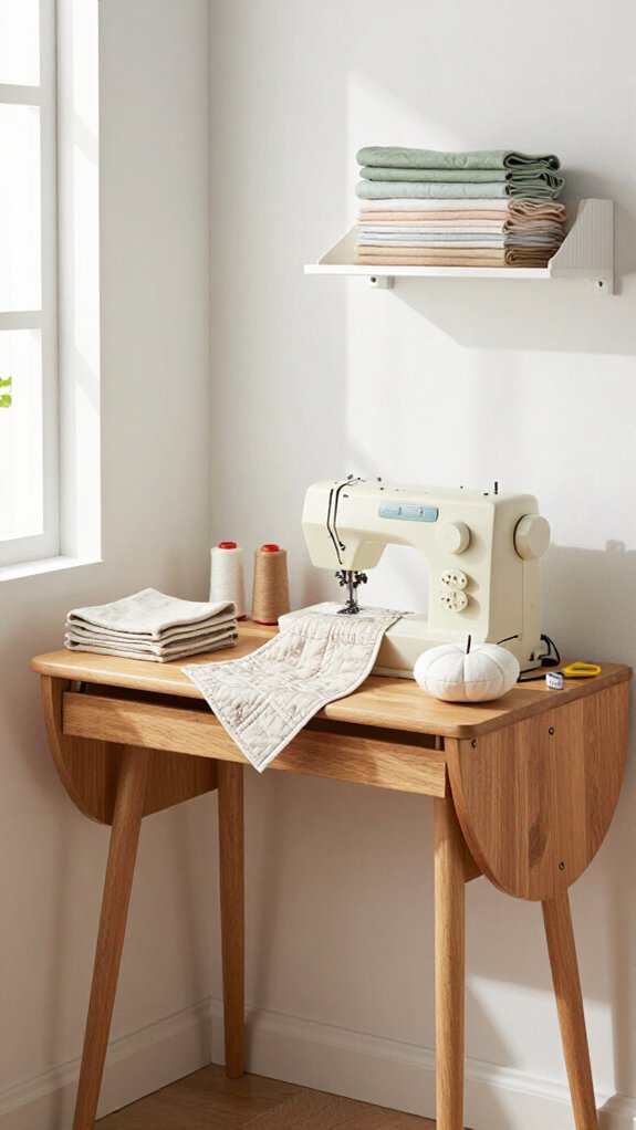 wall zoned sewing desk setup