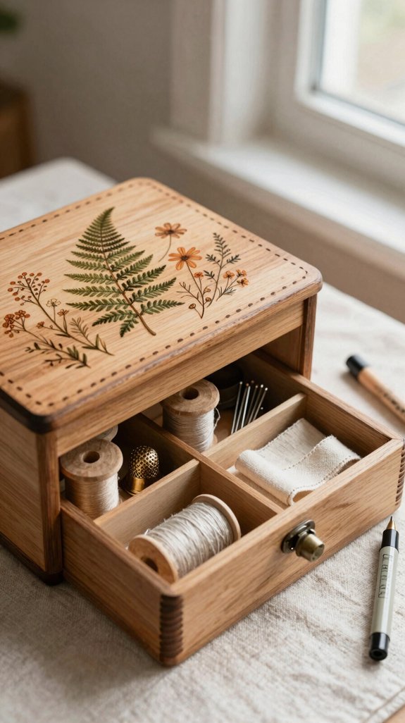 woodburned sewing box design
